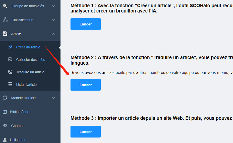 fonction de traduire un article