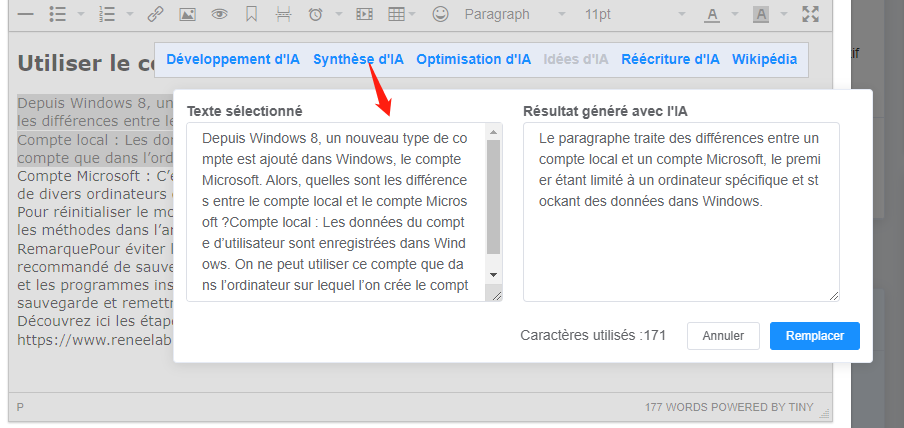faire une synthèse du texte avec l'IA