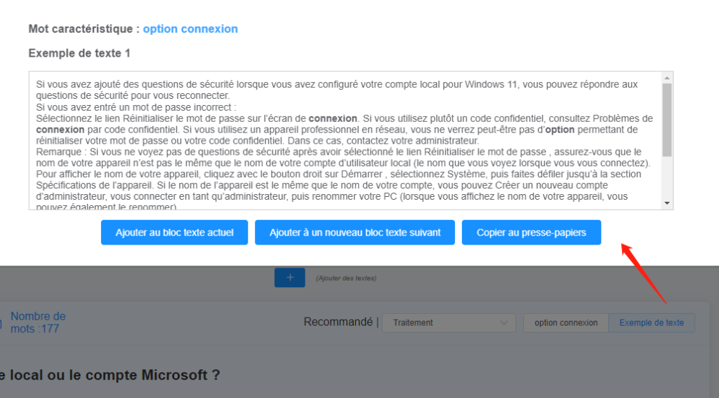 vérifier l'exemple de texte