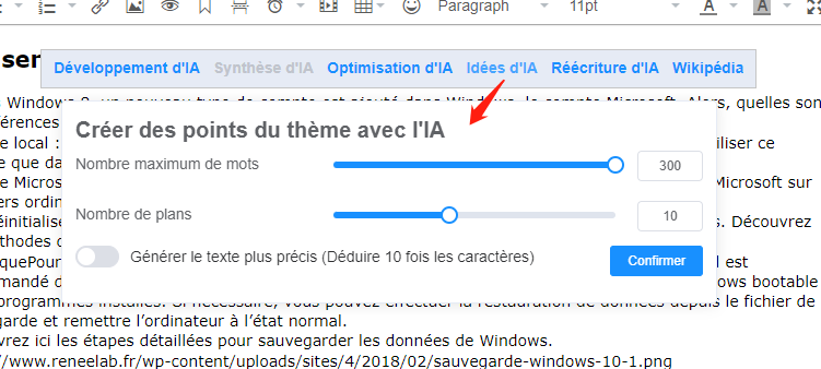 créer des idées du texte avec l'IA