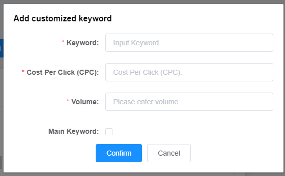 type the informations of the keywords