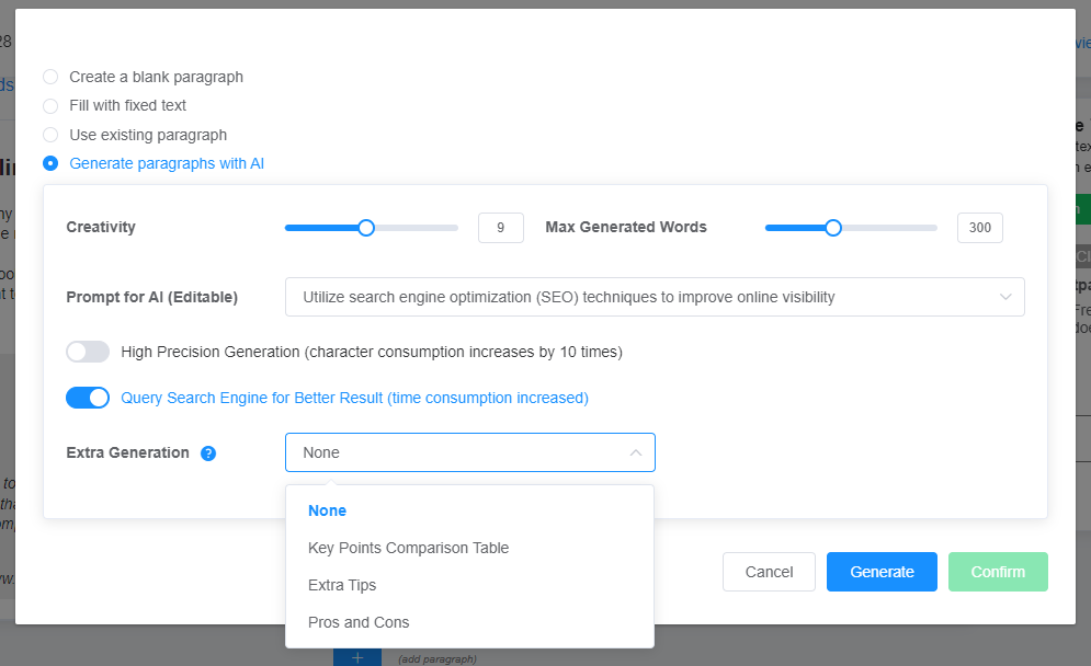 AI functions to add paragraphe